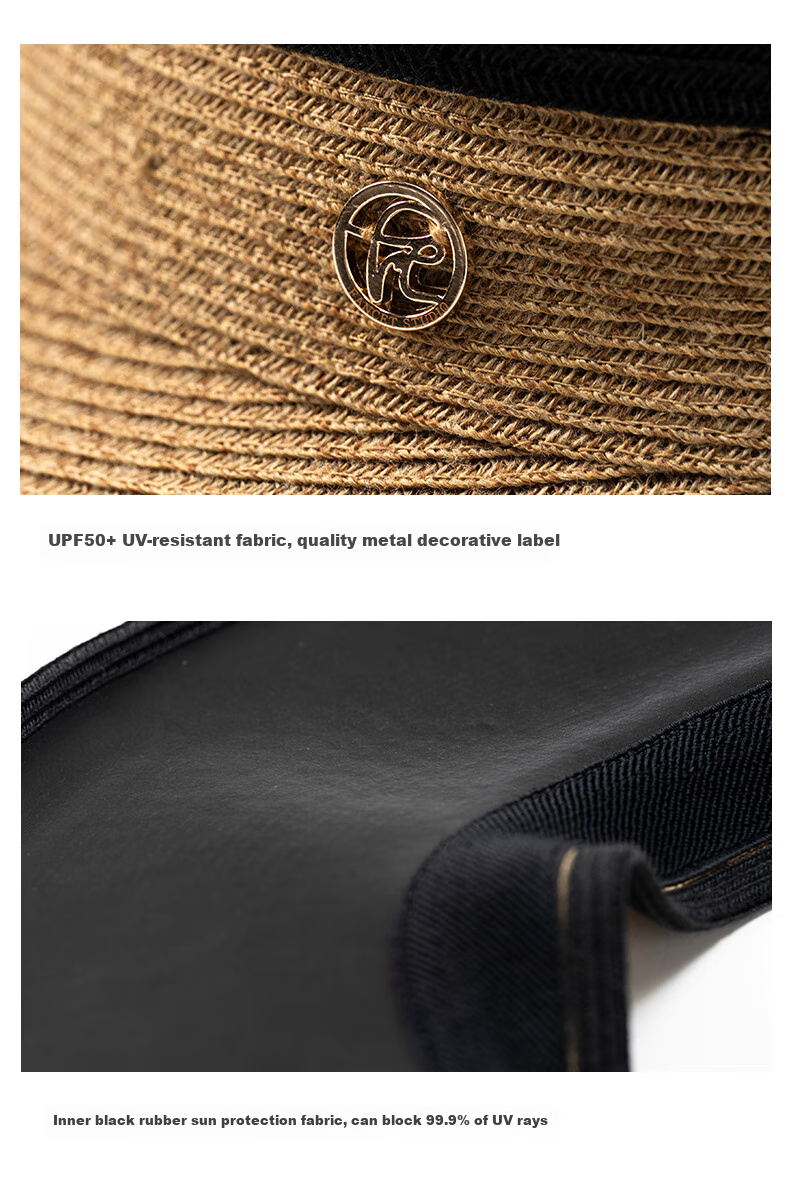 FANCET Women's Spring And Summer Japanese-Style Color-Block Hat, Black Glue Wide Brim Sun Protection Straw Hat for Travel And Vacation, Breathable Sunhat 19