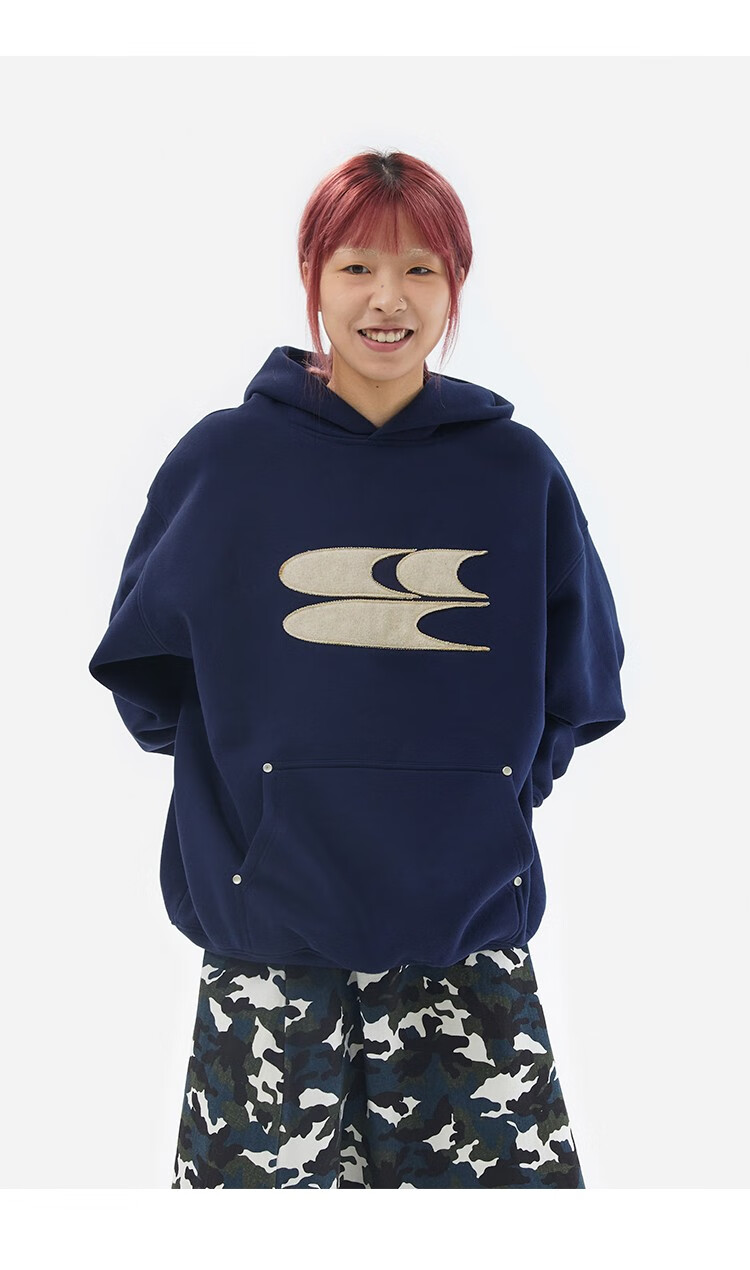Crying Center Blue Wool Layered 3C Logo Fleece Sweatshirt Deep Blue S [Wen Qi Same Style] 18