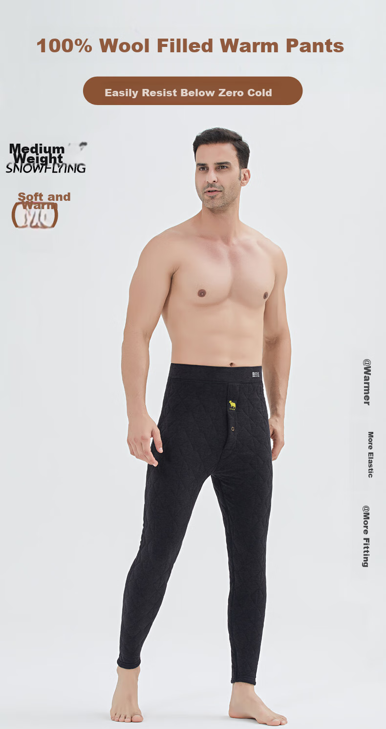 SNOWFLYING [100% Wool Filling] Men's Thermal Underwear, Thickened Autumn And Winter Inner Wear, Fleece-Lined Base Layer Pants, New Winter Product 1