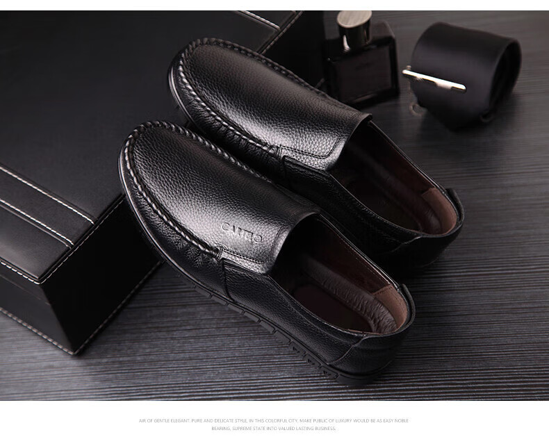 CARTELO Men's Leather Shoes, Top-Grain Cowhide, Business Casual Loafers, Middle-Aged And Elderly Dad Shoes, 30576 Black, Size 41 14