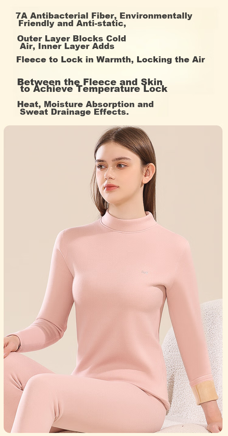 MiiOW Women's down And Silk Fleece-Lined Thermal Underwear Set, Medium Collar Base Layer, New Soft Mist Purple, 2XL 9
