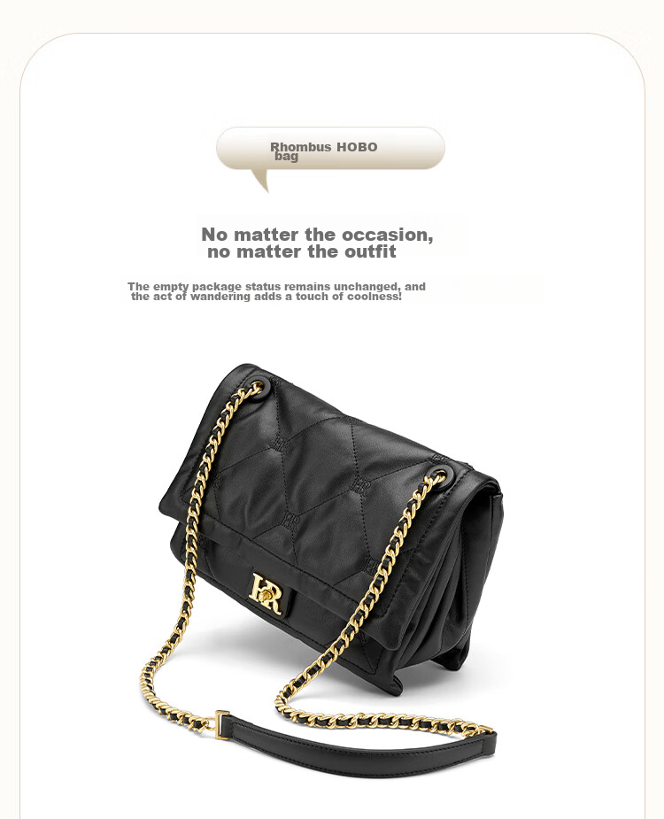 HR Women's Handbag, Top-Grain Leather Shoulder Crossbody Bag, Light Luxury Diamond Pattern Chain Commuter Bag, Birthday Gift 10