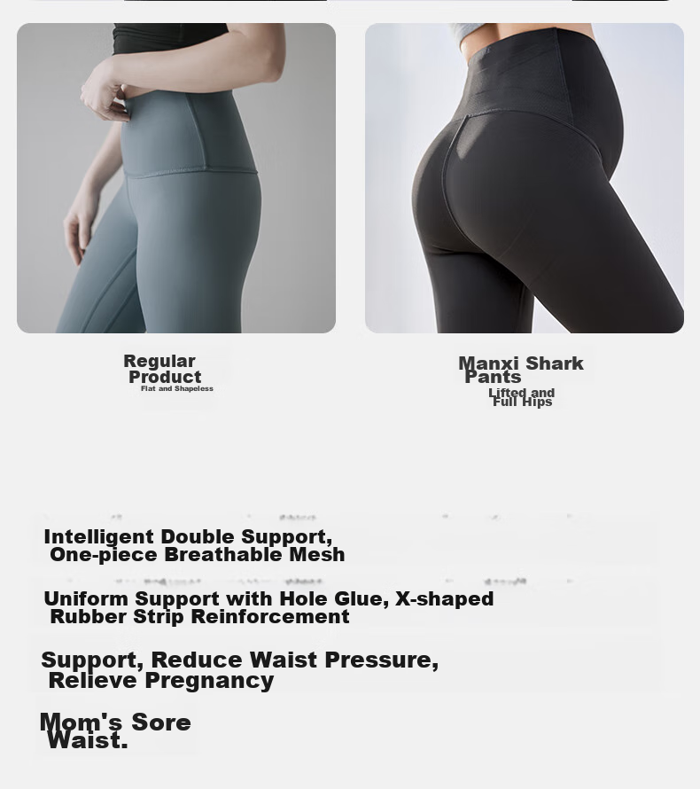 EMXEE New Camellia Oil Maternity Shark Leggings, Maternity Wear, All-Season New Style, Maternity Outdoor Yoga Pants, Slimming Black L 26