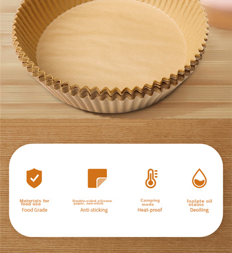Kelinlai Air Fryer Paper, Suitable for 3L And Above Round Air Fryers, Household Oil-Absorbing Disposable Baking Silicone Paper Trays, 100 Sheets 2
