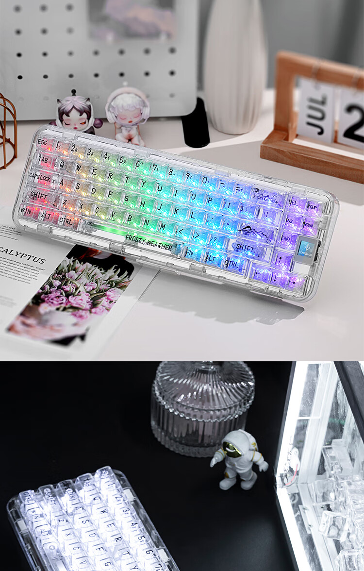 CoolKiller CK68 Polar Bear Wired/wireless/blue Toed Three-Mode Transparent Customizable Mechanical Keyboard, Ice Blade Switches, Linear Switches 22