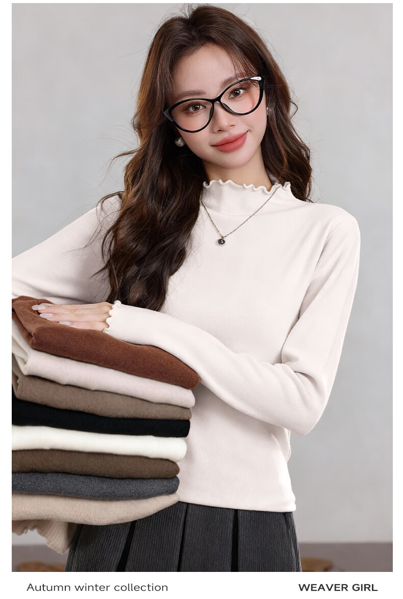 MJ STYLE Ruffled Edge Fleece-Lined Slim Fit Thermal Long Sleeve Top for Women Winter 2026 5