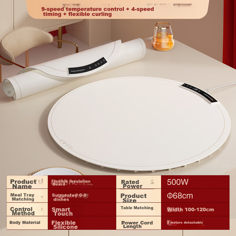 PADEFU 2026 New Flexible Folding Food Warmer Plate, Heating Device for Home Dining Table, Multi-Functional Round Food Warming Tray, Electric Heating Plate