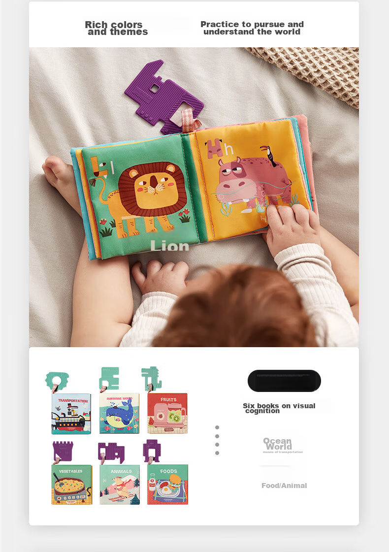 Babycare Baby Cloth Book, 3D Cognitive Tear-Resistant, for 6-12 Months, Parent-Child Interactive Toy - Advanced Level 2