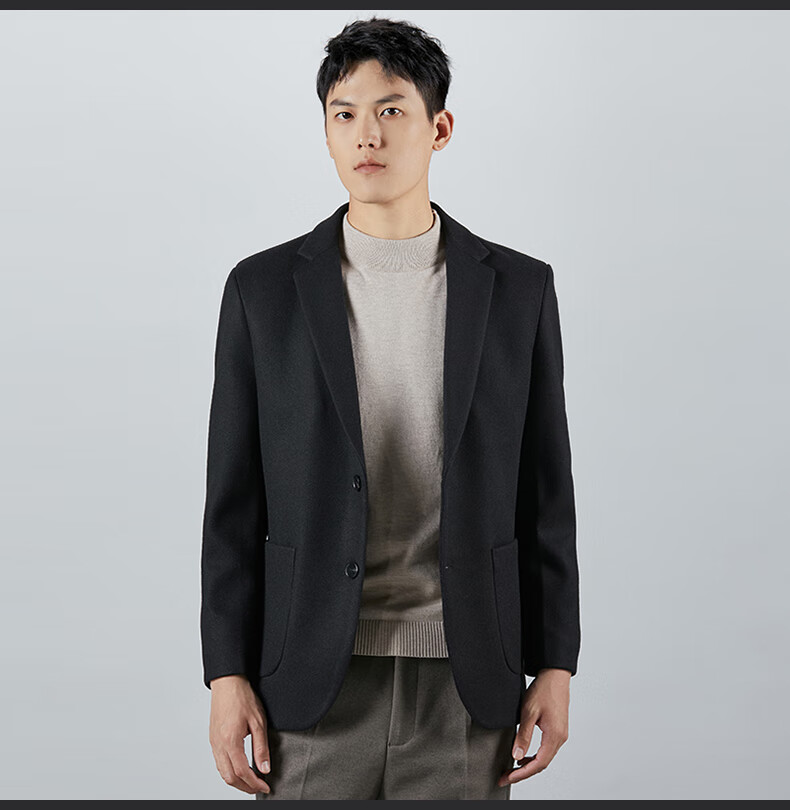 ROMON Wool Suit Jacket for Men, Autumn And Winter Business Casual Thick Coat, Men's Outerwear, 85XF Black 3XL 18