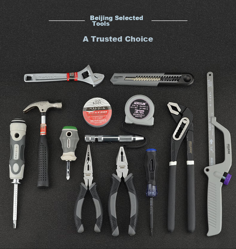 JERXUN Household Tool Set, Including Screwdrivers, Tape Measure, Electric Pen, Wrenches, Multi-Functional Electrician Repair Tool Kit 4