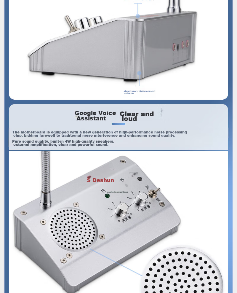 Deshun DS-1908 Two-Way Intercom for Windows, Metal Bank Securities Hospital Restaurant Counter Station Post Office Window-Specific Intercom Amplifier Microphone 4