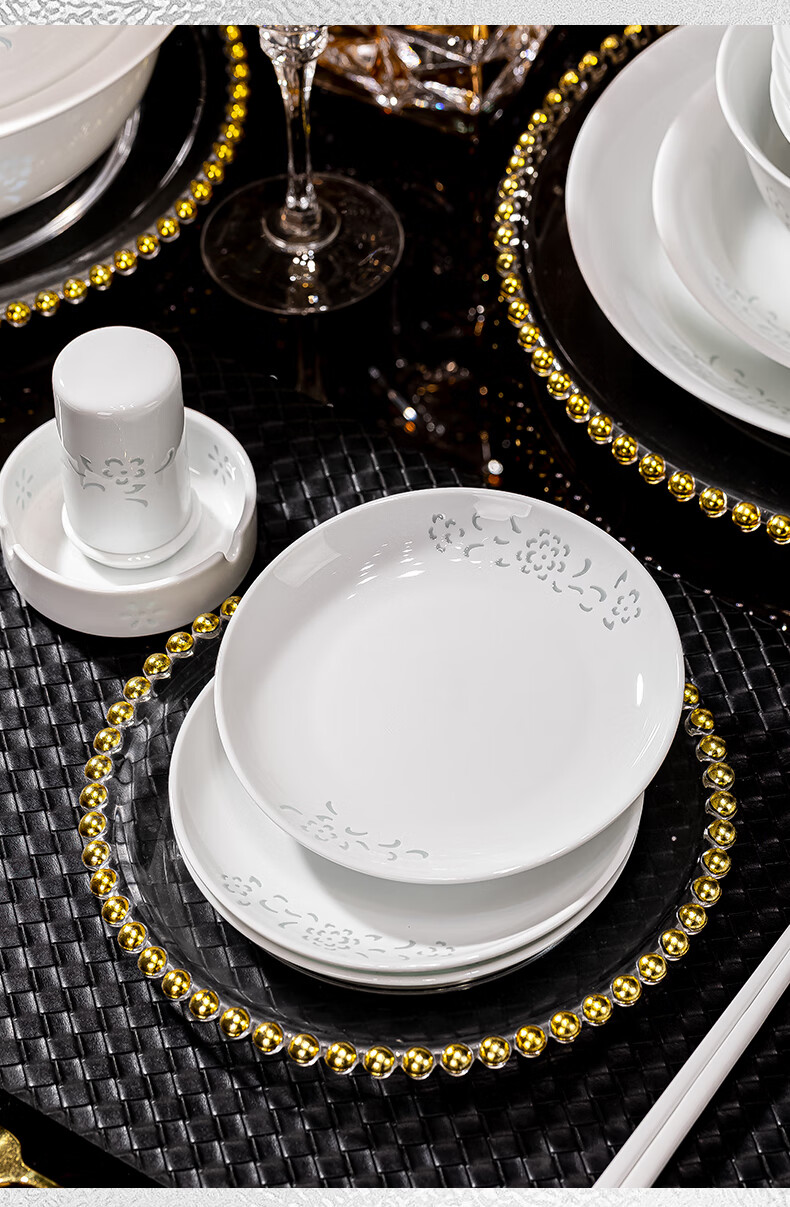 Jingde Story Jingdezhen Underglaze Color Exquisite Porcelain Dinnerware Set White Ceramic Tableware for 6 People Bowls and Plates Ceramic Dinner Set Housewarming Gift 18