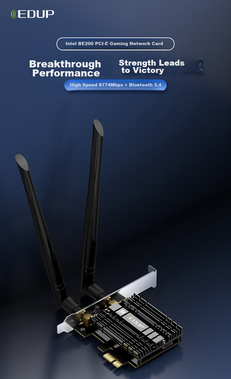 EDUP WiFi7 Wireless Network Card Self-Operated BE200 Tri-Band 8774M Desktop Computer Internal PCIE Bluetooth 5.4 Wireless Receiver Transmitter BE9715GS 1