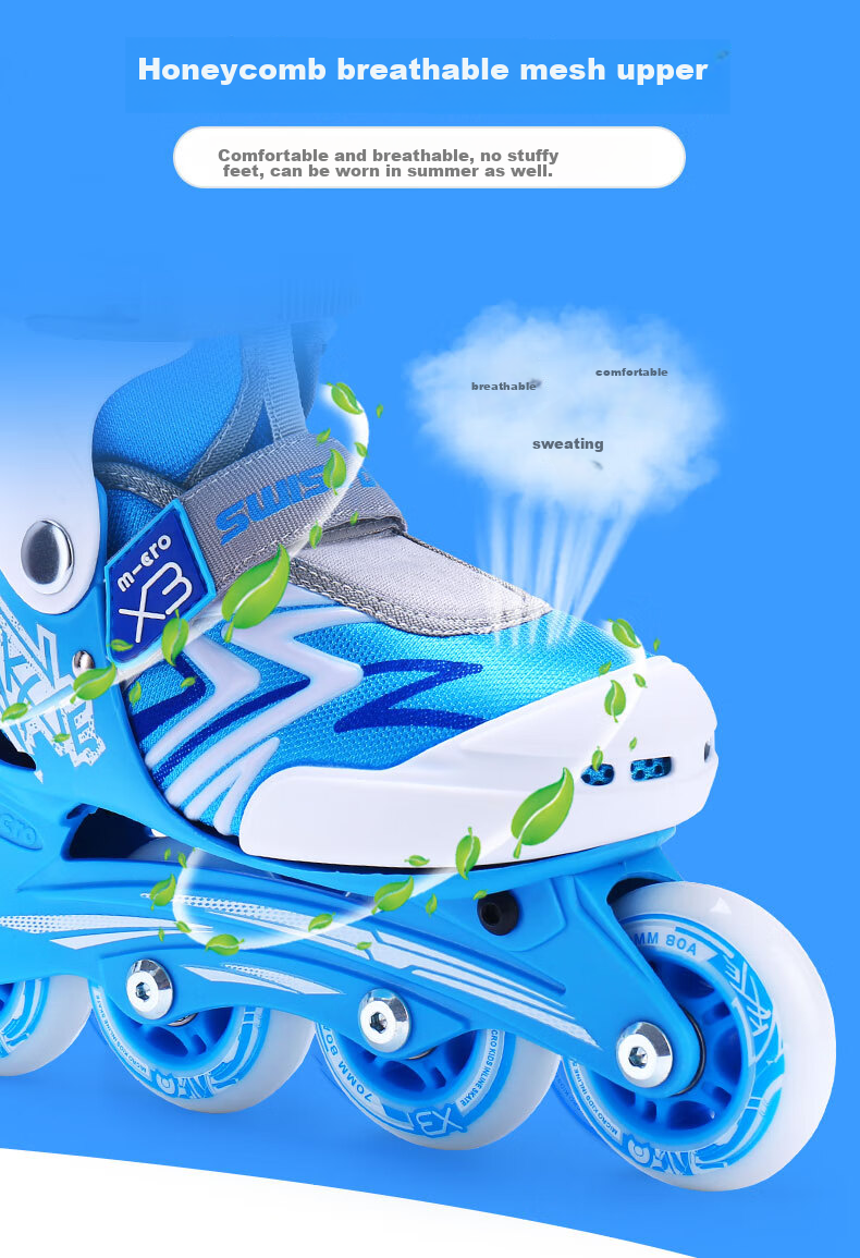 Micro Ice Skates for Children, Boys And Girls, Micro Roller Skates Suitable for Primary And Secondary School Students, X3 Blue Single Shoe Size L 9