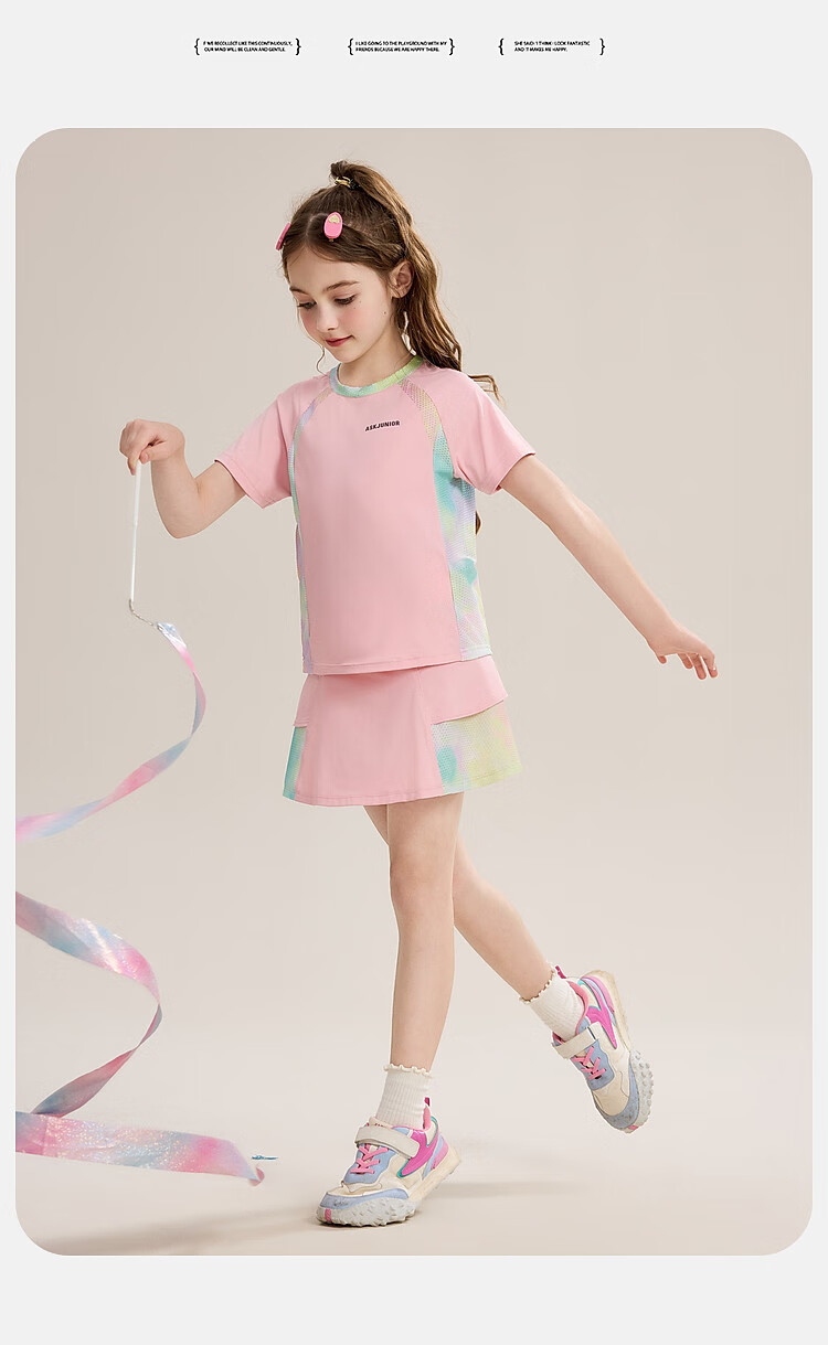 ASK JUNIOR Girls' Sports Set, Summer New Style, Lightweight Breathable Quick-Dry Short-Sleeve Top + Skirt, Ice-Cool Two-Piece Tennis Outfit 16