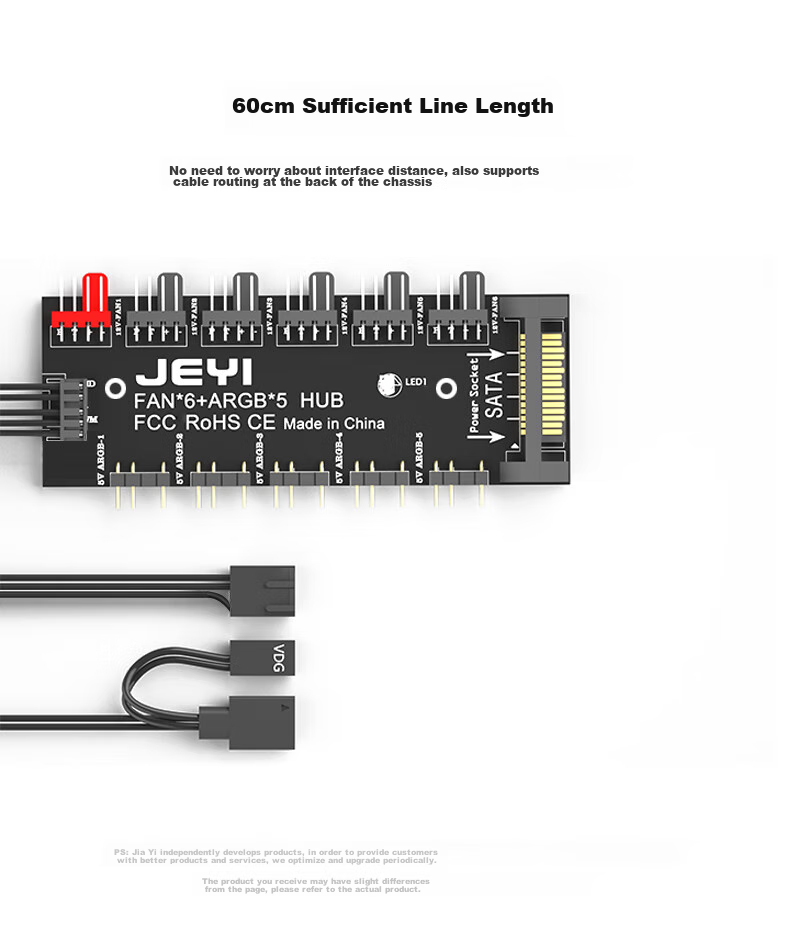 JEYI Motherboard Fan Hub RGB Light Strip FAN HUB Computer Temperature-Controlled Speed Adjustment Board with 11 Expansion Ports 3