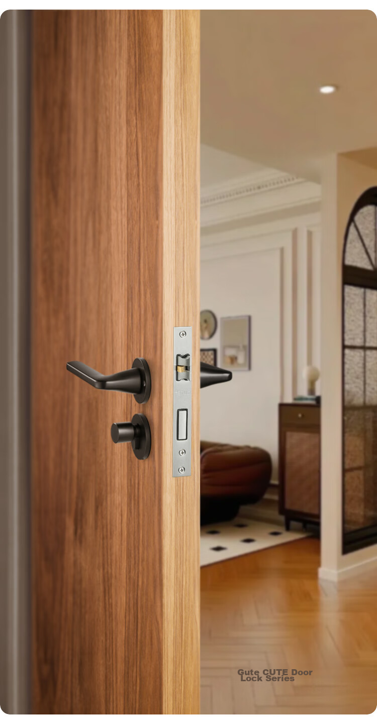 GUTE Door Lock, Interior Room Door Lock, Bedroom Door Lock, Bathroom Solid Wood Door Handle, Quiet Noise Reduction Door Lock Hardware, Matte Black Color 12