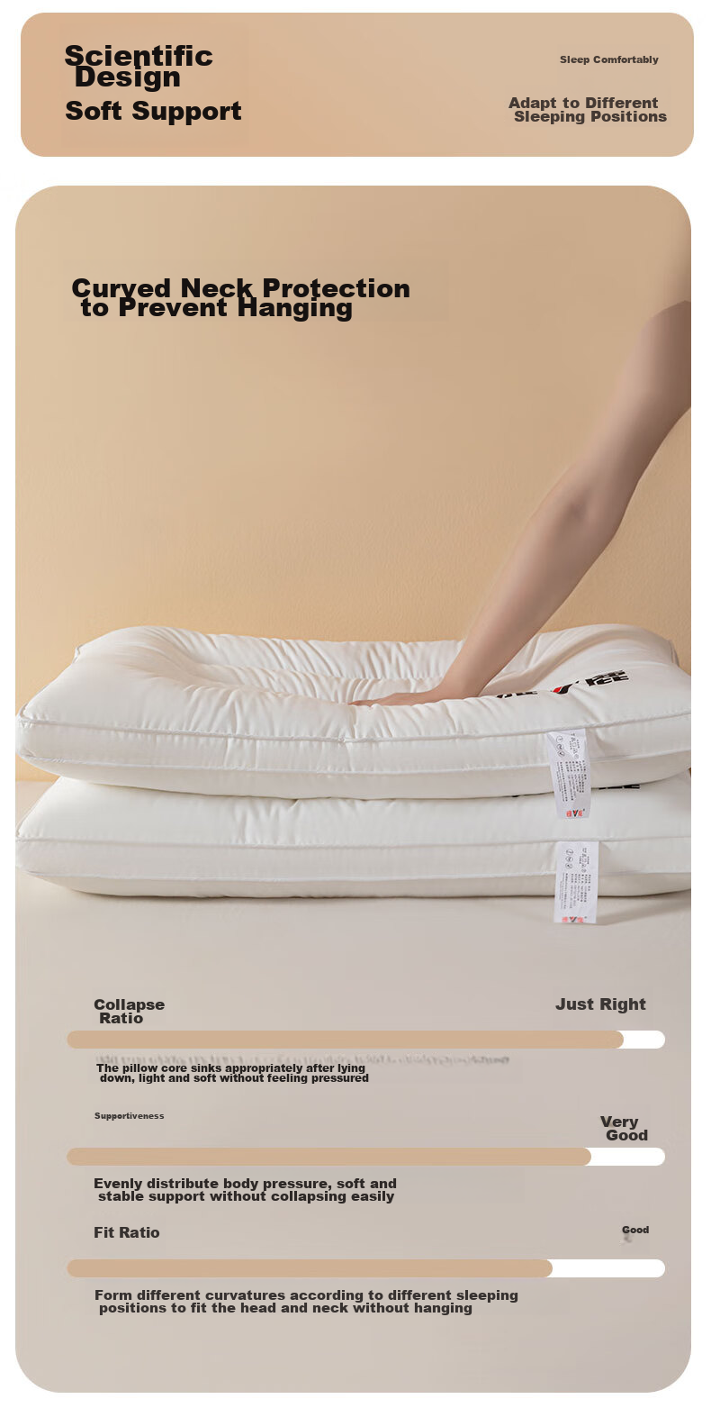 Yalu Ultra-Soft Student Pillow, Dormitory-Specific Pillow Core, Star-Rated Hotel Fiber Soft Pillow, Cervical Pillow, Single Piece 48x74cm 6