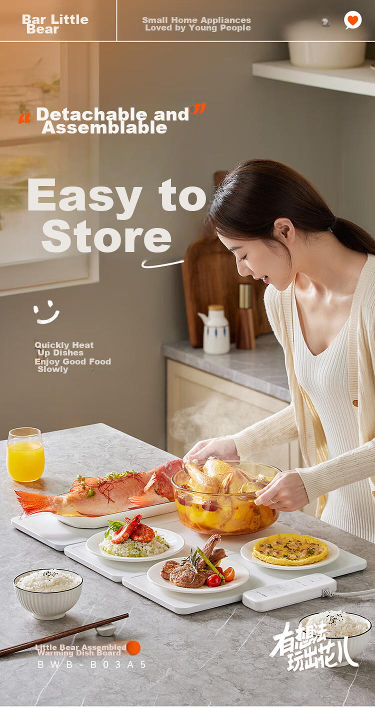 Bear Folding Food Warming Plate, Meal Warmer Tray, Heating Table Mat, Square Household Food Warmer, BWB-B03A5 2