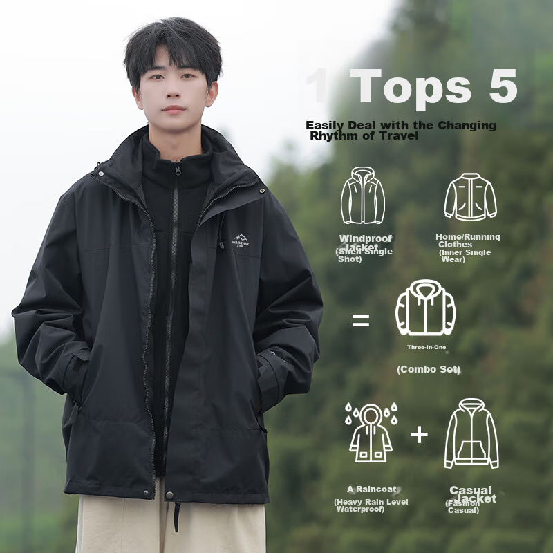 Huili Men's Three-In Fleece-Lined Thickened Detachable Jacket with Fleece Inner Layer for Cold Protection, Warmth And Mountaineering 4