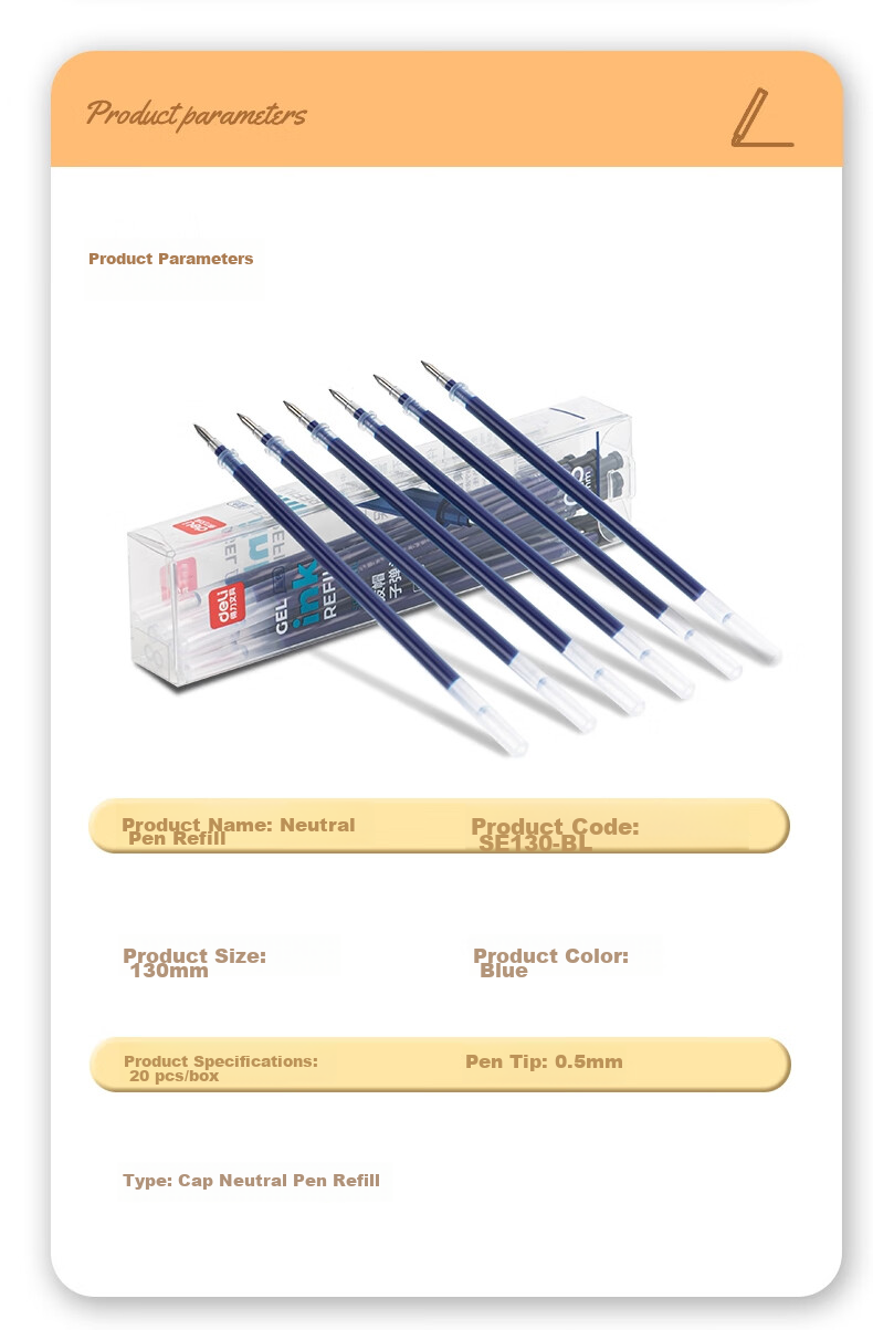 Deli Large Stroke Neutral Pen Refills, Signature Pen Refills, Bullet Tip 1.0mm, 20 Pieces/box, 6937 Black, Gaokao Exam 15
