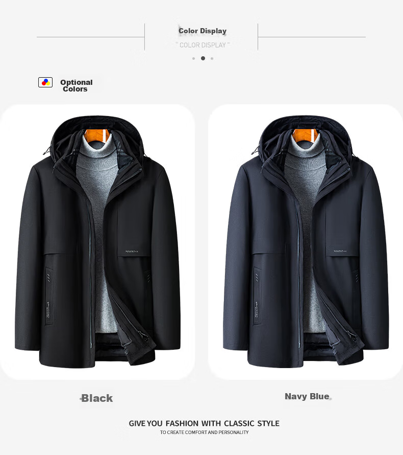 Yalu Five-In down Jacket for Men, Winter Thickened Goose down, Business Style with Detachable Inner Lining, Middle-Aged Men's Large Goose Coat 18