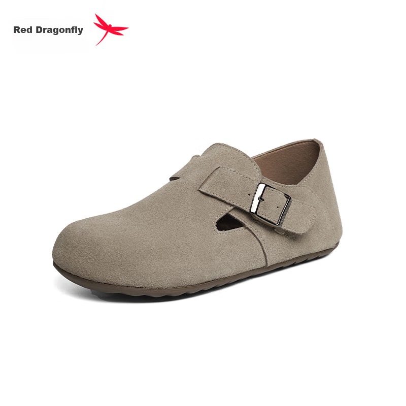 RED DRAGONFLY Birkenstock Women's Shoes, Autumn And Winter Wear, Slip-On, Retro Round Toe, Casual Women's Flats, WBB34453, Khaki Color, Size 37