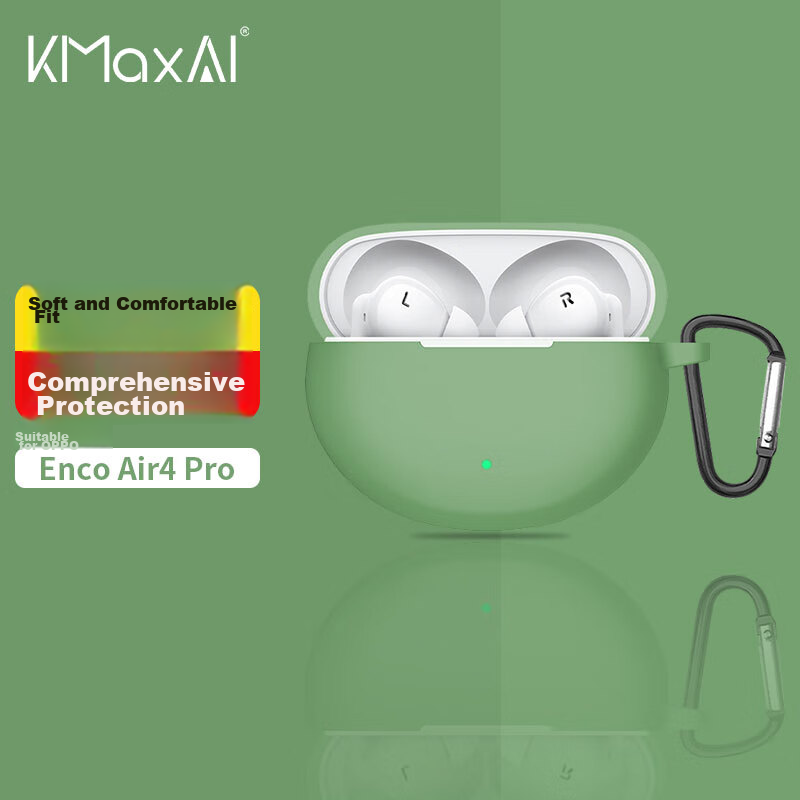 KMaxAI Compatible Silicone Protective Case for OPPO Enco X3/Air4 Pro Earphones with Hook, Wireless Charging Case, Frosted Simple Solid Color Soft Shell, Matcha Gree