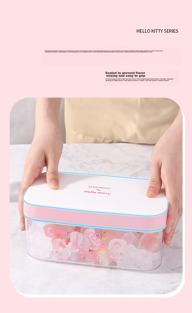 Xuechu Ice Cube Mold, HELLOKITTY Cartoon Silicone Ice Maker, with Lid, Food Storage Container, Ice Cream Mold 4