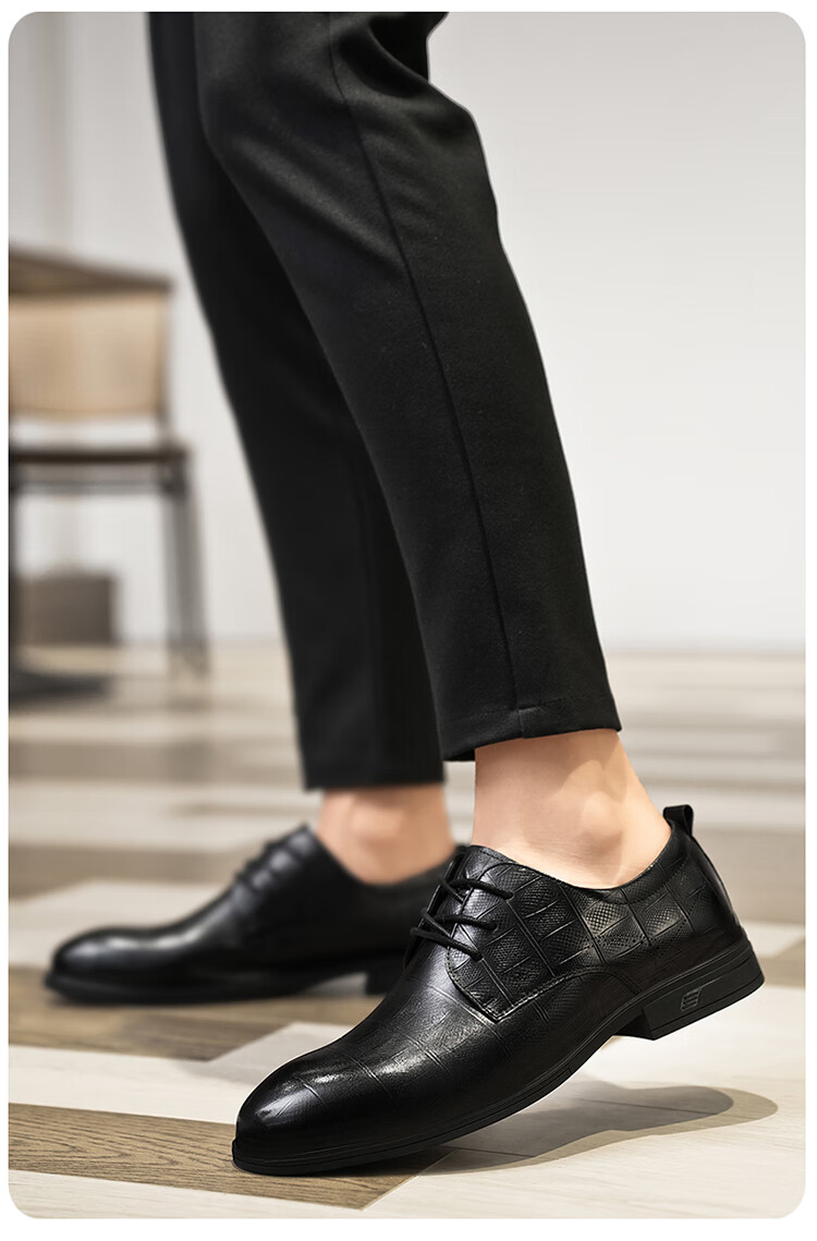 PLAYBOY Leather Shoes for Men, Spring/summer 2026 British Business Casual Shoes, Top-Grain Cowhide Formal Shoes, Black, Size 44 11