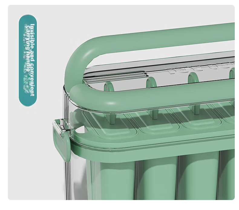 Baicaoyuan Ice Cube Mold, Flip Ice Tray, Ice Maker Box with Lid, Food-Grade Freezing Tool Mold, Green, 32 Compartments 16