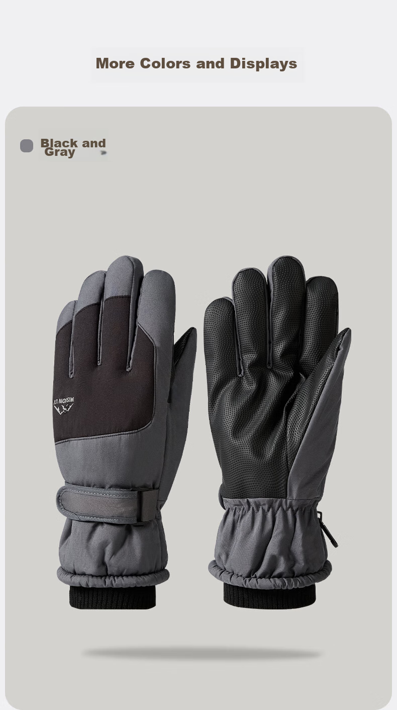 MISSION UV Ski Gloves for Men, Winter Thickened Fleece-Lined Windproof Cold-Resistant Water-Repellent Autumn And Winter Cycling Touchscreen Warm Gloves 10