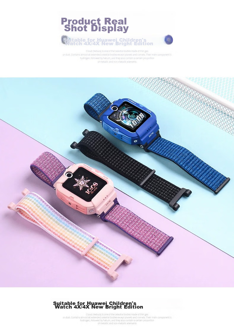 Iboann Nylon Loop Replacement Strap for Huawei Children's Watch 4X And Huawei 5 Pro Kids Watch, Braided Strap with Removal Tool, Nebula Blue 17
