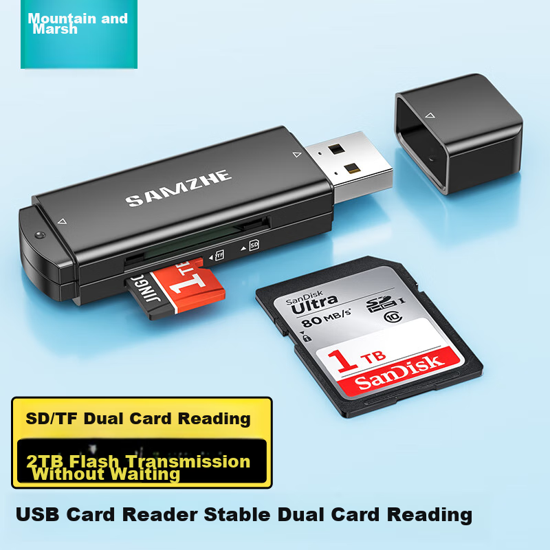 USB 2.0 Картридер SAMZHE CRA21B, черный, для SD/TF карт, 480 Мбит/с