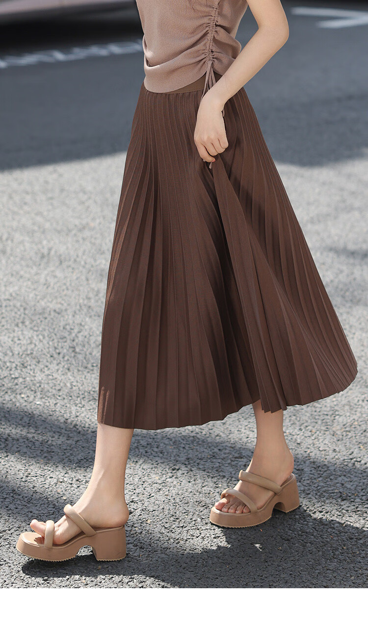 Dme Elastic Waist Casual Elegant Pleated Skirt, Black, Size M 10