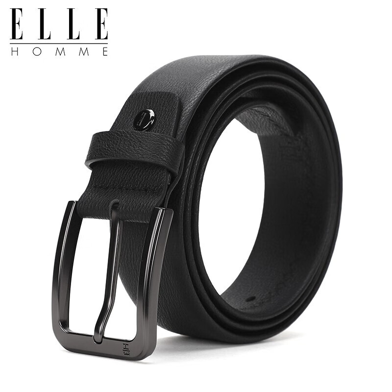 ELLE HOMME Men's Leather Belt with Pin Buckle, Top-Grain Cowhide Casual Trouser Belt for Men, Birthday Gift for Boyfriend