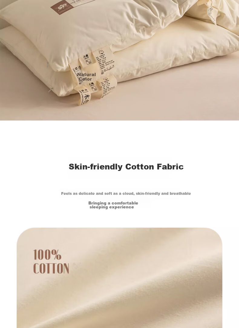Hodo All-Cotton Pillow, Cervical Pillow for Adults, Sleeping Pillow, Hotel Pillow, Neck Support Pillow, 48*74cm Low Pillow, One Piece 3