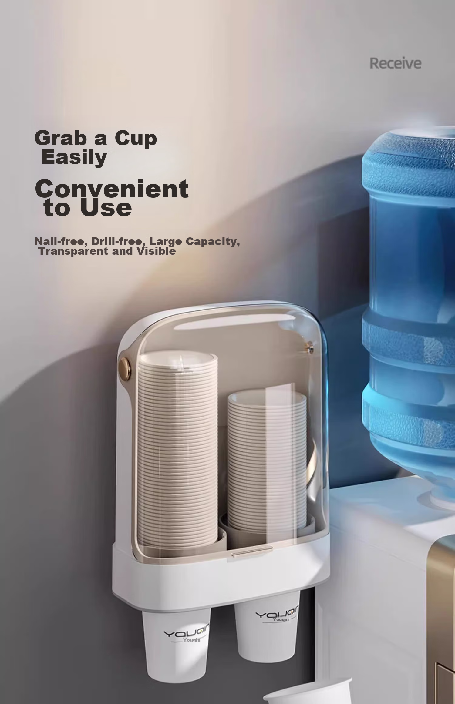 Jiadu Disposable Cup Dispenser, Wall-Mounted Water Dispenser Cup Storage Rack, Home Cup Holder, Paper Cup Rack 1