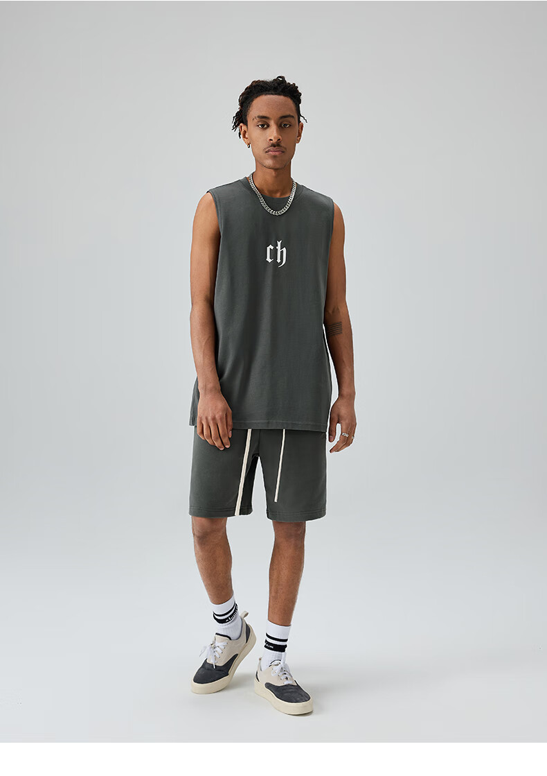 CHINISM CH Men's Vest, American-Style Pure Cotton, Casual High Street Wear, Loose-Fitting Letter Print, Breathable Sleeveless Top, CD2222T1021 17