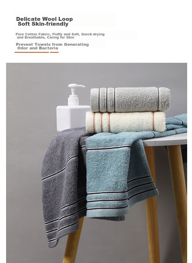 Grace 7A Antibacterial Class A Towel, Pure Cotton, Sports Striped Adult Face Towel, Long-Staple Cotton, Dark Gray, Single Piece, 70*34cm 6
