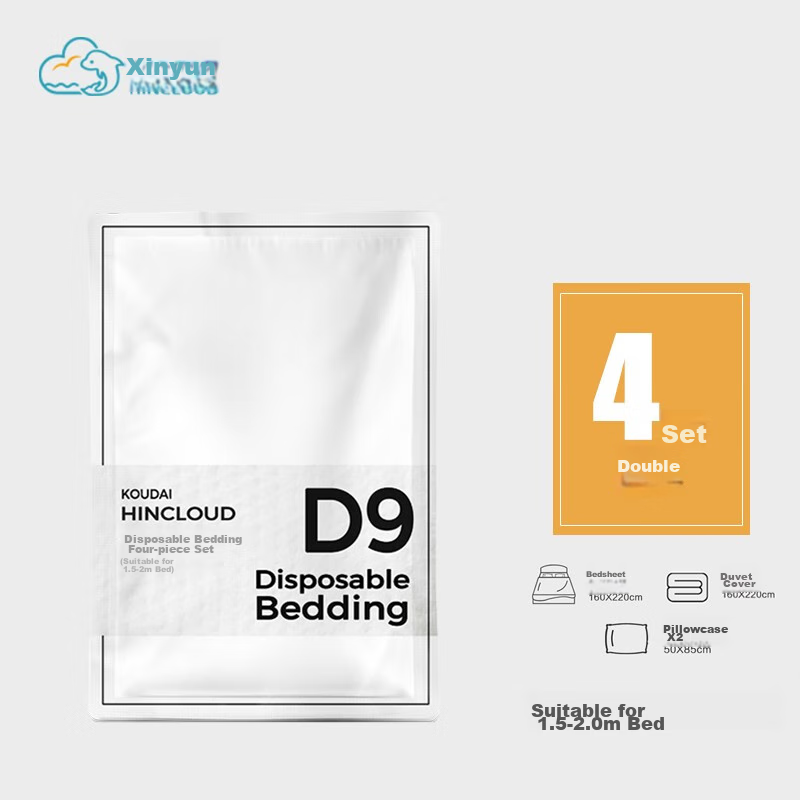 HINCLOUD Disposable Bed Sheet, Duvet Cover, Pillowcase, Hygienic Sleeping Bag Cover for Travel, Double Size Four-Piece Set