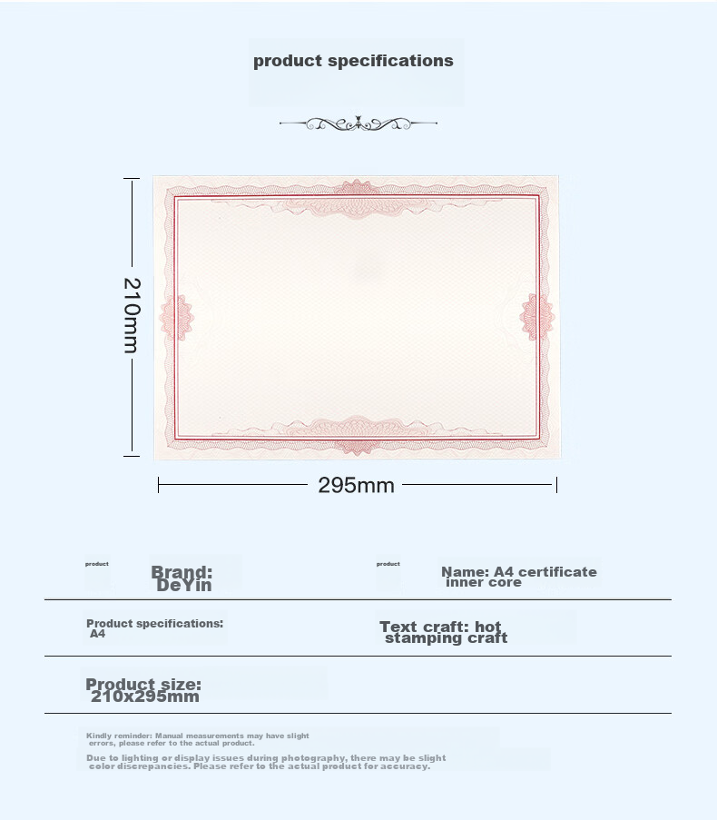Befon A4 Blank Certificate Paper, Inner Pages for Honorary Certificates, Appointment Letters, Graduation Certificates, School Student Award Training Certificates Printing Paper 1263, 12 Sheets Per Pack 3