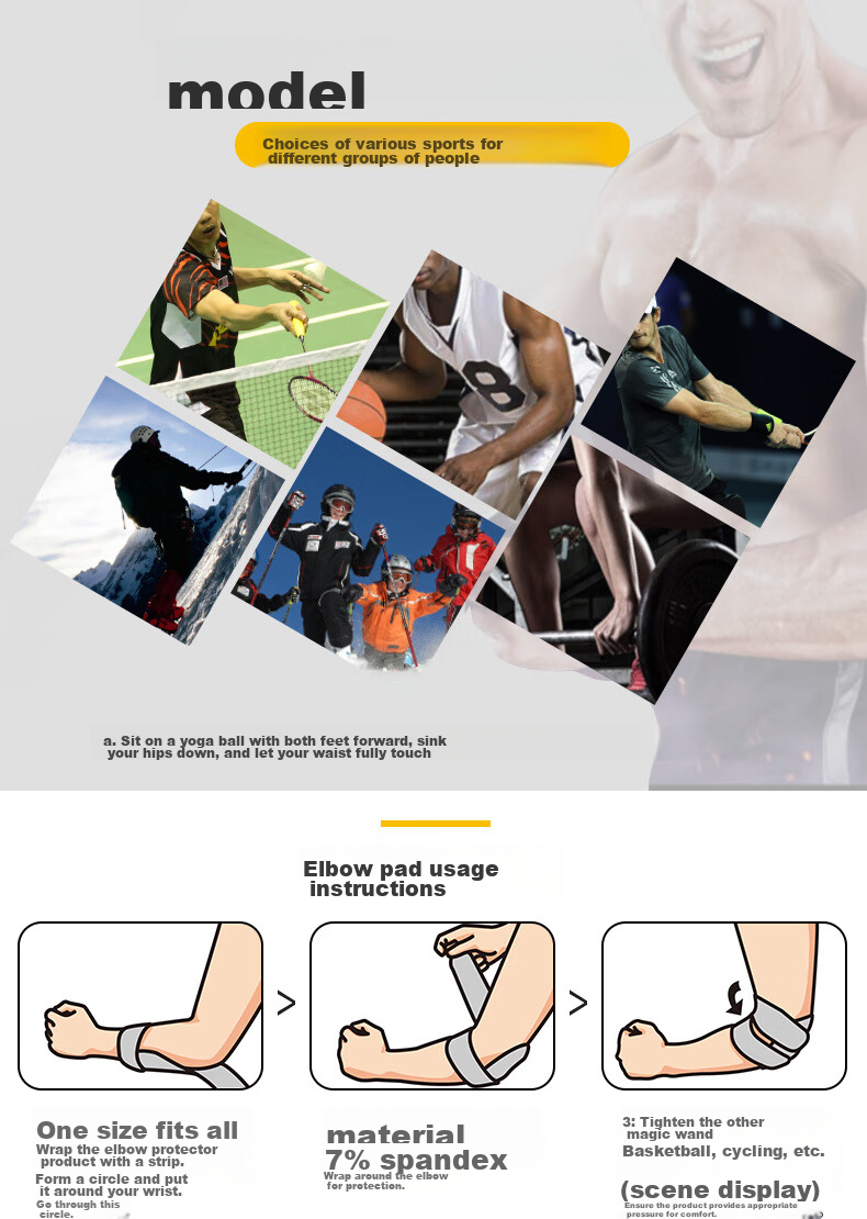 D&M Japanese Imported Sports Elbow Brace for Men And Women, Fitness Badminton Tennis Basketball Strap Joint Protection Sleeve, One Piece 11