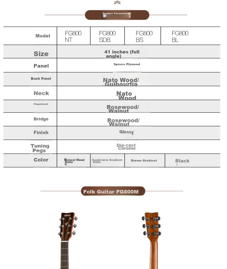 YAMAHA FG800MC Acoustic Solid Wood Top Beginner Folk Guitar Cutaway 41-inch Natural Wood Color 7