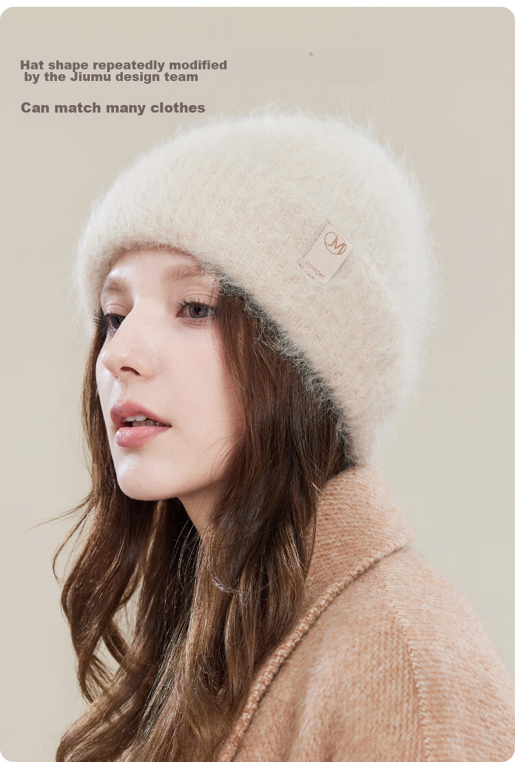 JIUMU Alpaca Wool Warm Knit Hat, Autumn And Winter Knitted Cap, Cold Hat, Winter Hat, Outdoor Ear Protection Hat for Women in Cold Weather 4