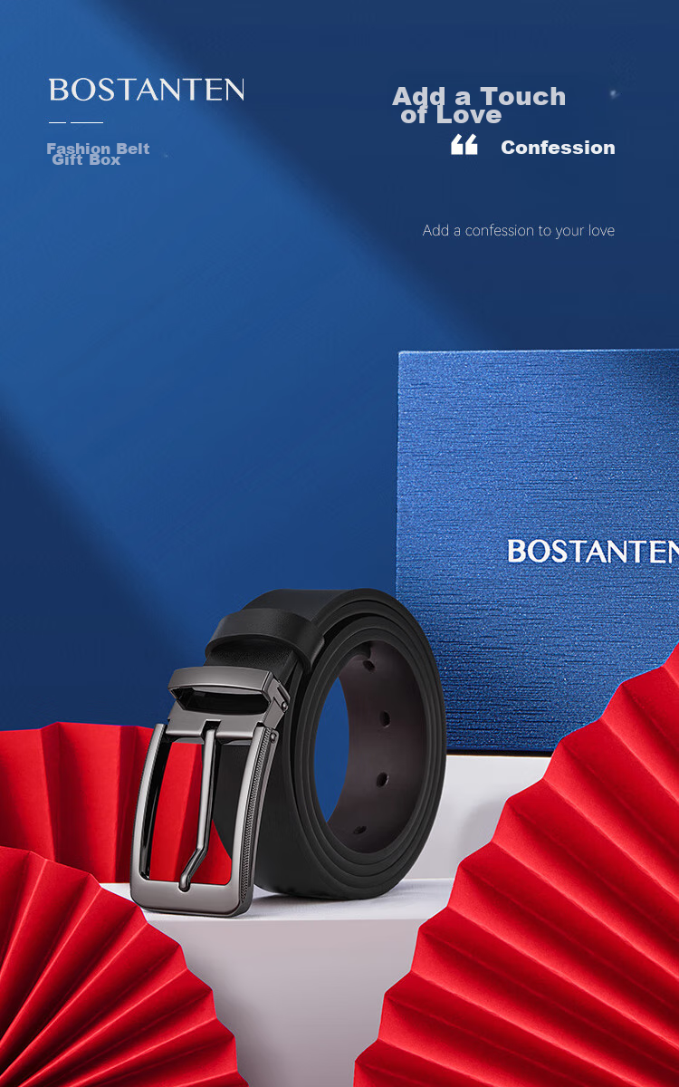 BOSTANTEN Men's Leather Belt with Pin Buckle, Waist Belt for Father, Husband Or Boyfriend, Formal Trouser Belt, Birthday Gift, Reversible 1