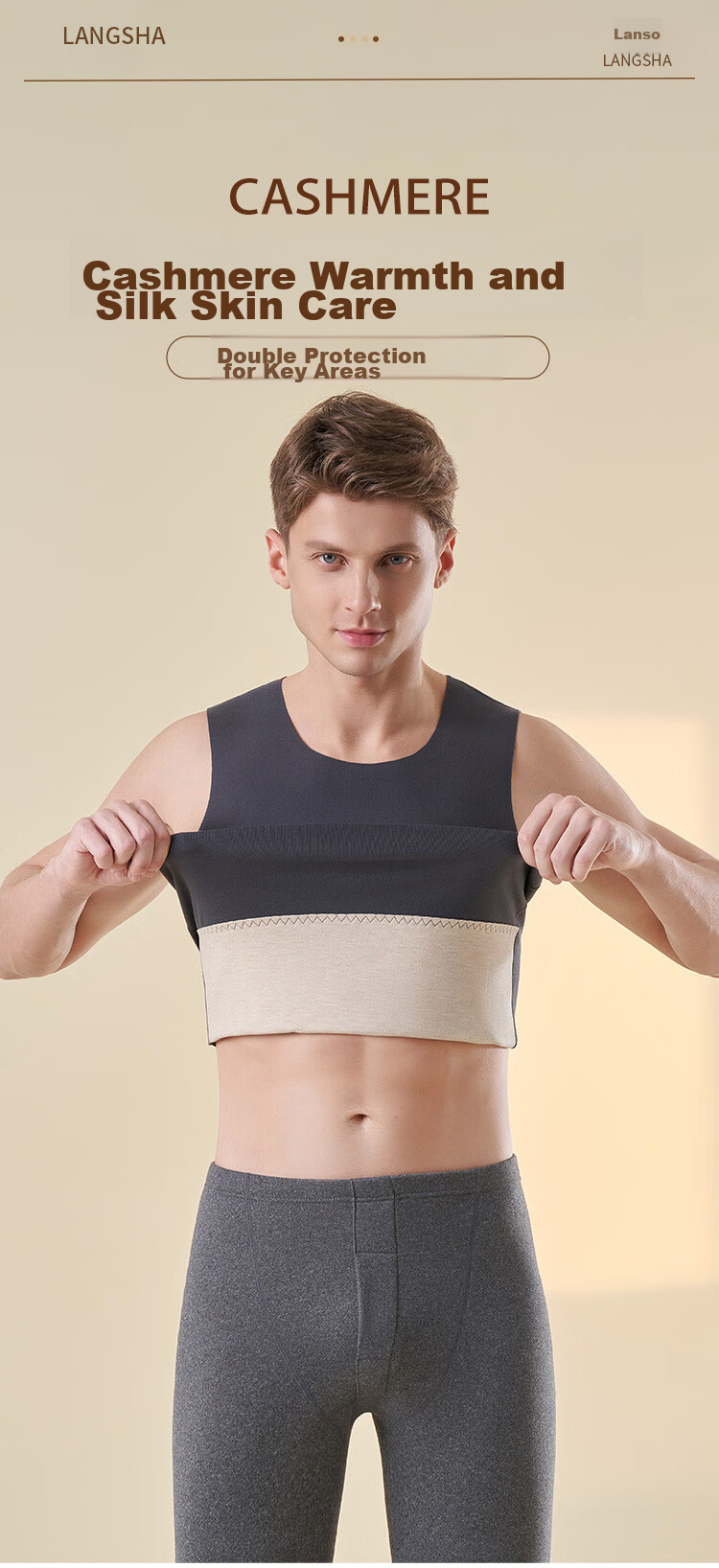 LangSha Thermal Vest for Men, Wool And Silk Patch, Slim Fit, Seamless, Sleeveless, Plus Size Undershirt 1