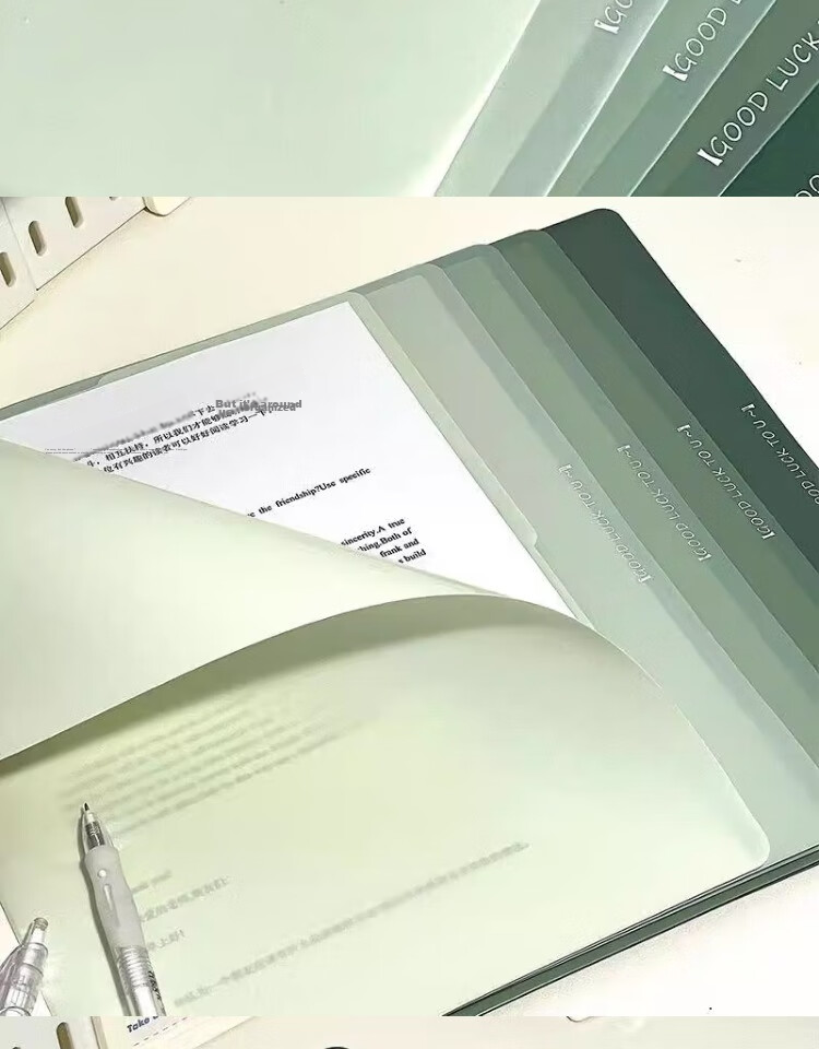 Shaonianban File Folder, Two-Page Document Holder for A4 Gradient Single Sheet, Office Stationery, Single Page Exam Paper Storage Bag, L-Shaped Waterproof Single Sheet Exam Paper Folder, Storage Folder, Green, Pack of 5 17