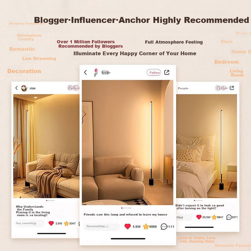 Bolanger Floor Lamp, Living Room Bedroom Bedside Lamp, Internet-Popular Mood Light, Reading Lamp, Large Street Lamp, Minimalist Sofa Study Room Standing Lamp