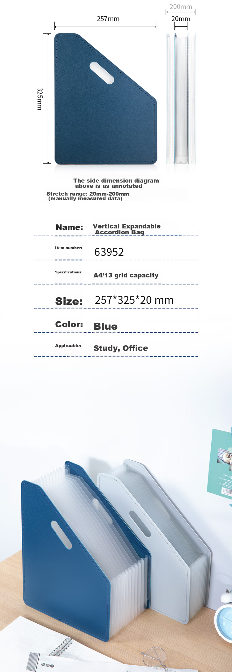 Deli 13-Compartment A4 Vertical Large-Capacity Accordion File Folder, Multi-Layer Extendable Document Organizer, Office File Storage Binder for Papers And Receipts, 63952 Dark Blue 8
